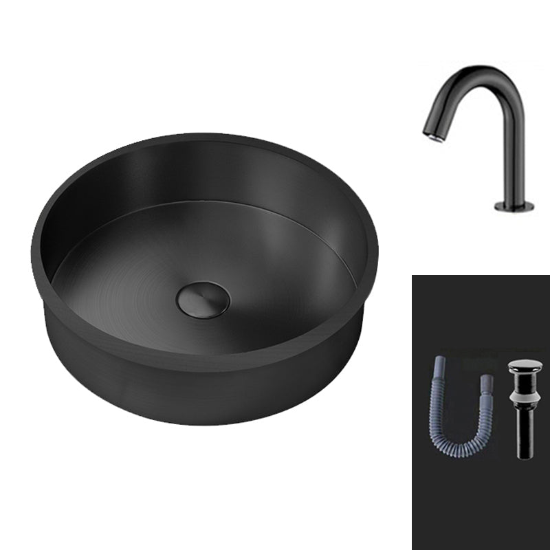 Round Bathroom Sink Modern Undermount Bathroom Sink with Faucet Induction Faucet Clearhalo 'Bathroom Remodel & Bathroom Fixtures' 'Bathroom Sinks & Faucet Components' 'Bathroom Sinks' 'bathroom_sink' 'Home Improvement' 'home_improvement' 'home_improvement_bathroom_sink' 6457102