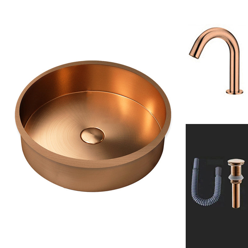 Round Bathroom Sink Modern Undermount Bathroom Sink with Faucet Rose Gold Induction Faucet Sink with Faucet Clearhalo 'Bathroom Remodel & Bathroom Fixtures' 'Bathroom Sinks & Faucet Components' 'Bathroom Sinks' 'bathroom_sink' 'Home Improvement' 'home_improvement' 'home_improvement_bathroom_sink' 6457107