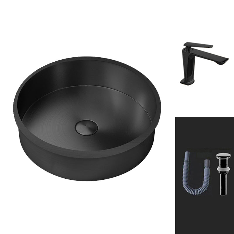 Round Bathroom Sink Modern Undermount Bathroom Sink with Faucet Black Straight Faucet Sink with Faucet Clearhalo 'Bathroom Remodel & Bathroom Fixtures' 'Bathroom Sinks & Faucet Components' 'Bathroom Sinks' 'bathroom_sink' 'Home Improvement' 'home_improvement' 'home_improvement_bathroom_sink' 6457108