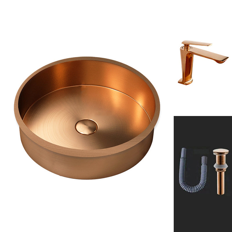 Round Bathroom Sink Modern Undermount Bathroom Sink with Faucet Rose Gold Straight Faucet Sink with Faucet Clearhalo 'Bathroom Remodel & Bathroom Fixtures' 'Bathroom Sinks & Faucet Components' 'Bathroom Sinks' 'bathroom_sink' 'Home Improvement' 'home_improvement' 'home_improvement_bathroom_sink' 6457111