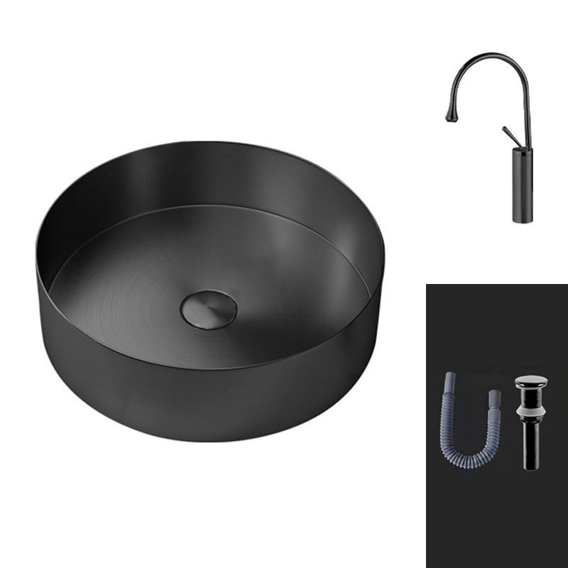 Round Vessel Bathroom Sink Modern Vessel Bathroom Sink with Faucet Gooseneck High Arc Clearhalo 'Bathroom Remodel & Bathroom Fixtures' 'Bathroom Sinks & Faucet Components' 'Bathroom Sinks' 'bathroom_sink' 'Home Improvement' 'home_improvement' 'home_improvement_bathroom_sink' 6457120