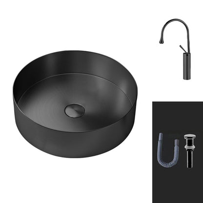 Round Vessel Bathroom Sink Modern Vessel Bathroom Sink with Faucet Gooseneck High Arc Clearhalo 'Bathroom Remodel & Bathroom Fixtures' 'Bathroom Sinks & Faucet Components' 'Bathroom Sinks' 'bathroom_sink' 'Home Improvement' 'home_improvement' 'home_improvement_bathroom_sink' 6457120