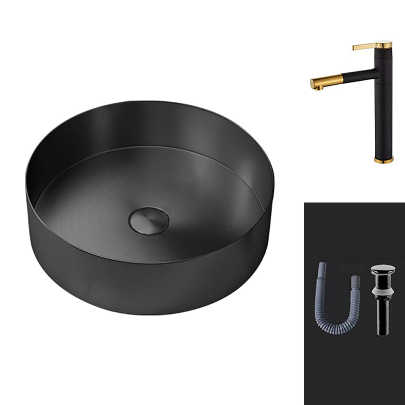 Round Vessel Bathroom Sink Modern Vessel Bathroom Sink with Faucet Pull Out Faucet Clearhalo 'Bathroom Remodel & Bathroom Fixtures' 'Bathroom Sinks & Faucet Components' 'Bathroom Sinks' 'bathroom_sink' 'Home Improvement' 'home_improvement' 'home_improvement_bathroom_sink' 6457130