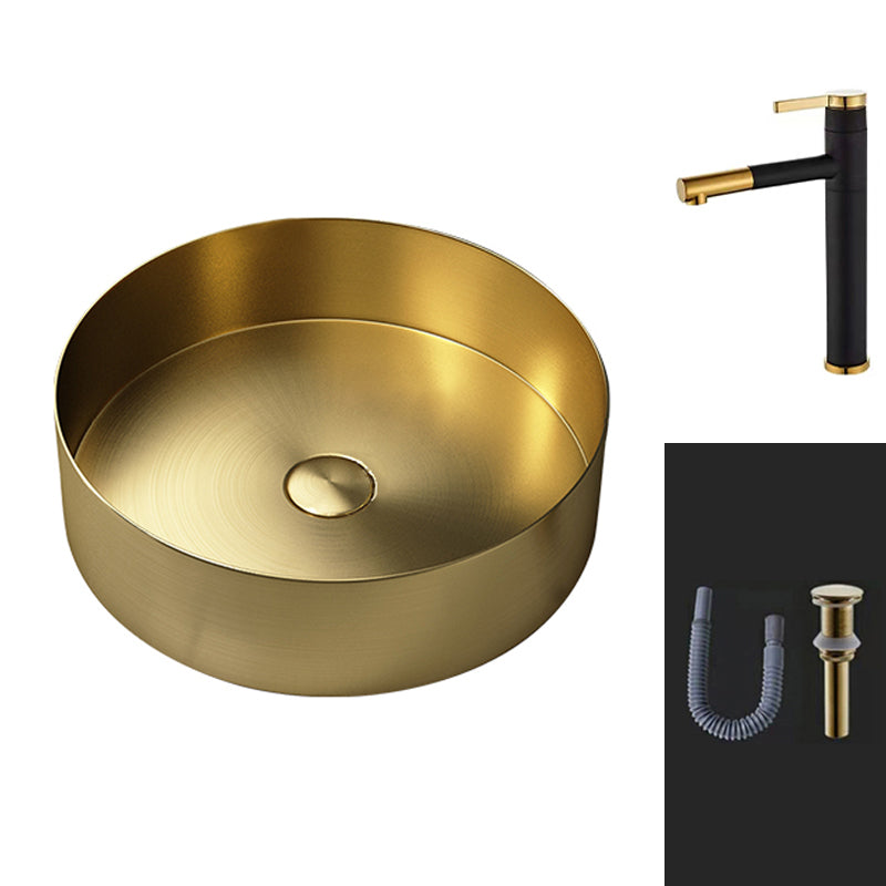 Round Vessel Bathroom Sink Modern Vessel Bathroom Sink with Faucet Gold Pull Out Faucet Sink with Faucet Clearhalo 'Bathroom Remodel & Bathroom Fixtures' 'Bathroom Sinks & Faucet Components' 'Bathroom Sinks' 'bathroom_sink' 'Home Improvement' 'home_improvement' 'home_improvement_bathroom_sink' 6457132