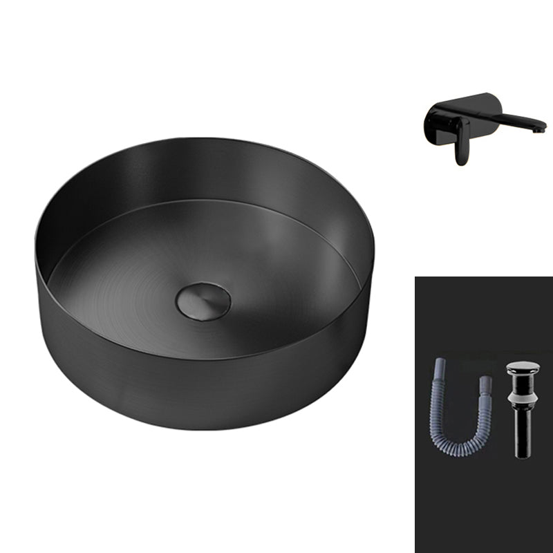 Round Vessel Bathroom Sink Modern Vessel Bathroom Sink with Faucet Square Faucet Clearhalo 'Bathroom Remodel & Bathroom Fixtures' 'Bathroom Sinks & Faucet Components' 'Bathroom Sinks' 'bathroom_sink' 'Home Improvement' 'home_improvement' 'home_improvement_bathroom_sink' 6457133