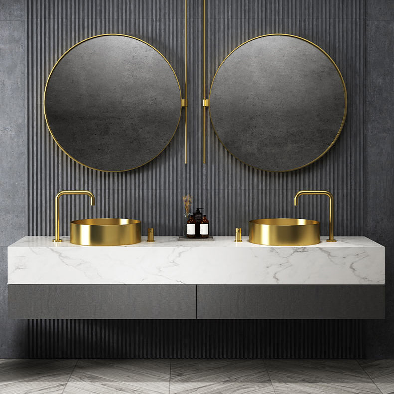 Round Vessel Bathroom Sink Modern Vessel Bathroom Sink with Faucet Clearhalo 'Bathroom Remodel & Bathroom Fixtures' 'Bathroom Sinks & Faucet Components' 'Bathroom Sinks' 'bathroom_sink' 'Home Improvement' 'home_improvement' 'home_improvement_bathroom_sink' 6457137