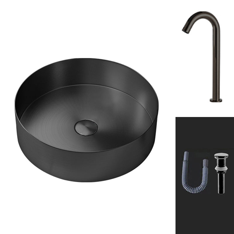 Round Vessel Bathroom Sink Modern Vessel Bathroom Sink with Faucet Induction Faucet Clearhalo 'Bathroom Remodel & Bathroom Fixtures' 'Bathroom Sinks & Faucet Components' 'Bathroom Sinks' 'bathroom_sink' 'Home Improvement' 'home_improvement' 'home_improvement_bathroom_sink' 6457140