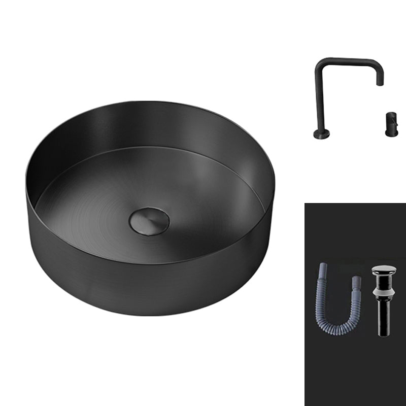 Round Vessel Bathroom Sink Modern Vessel Bathroom Sink with Faucet Stainless Steel Elbow Faucet Clearhalo 'Bathroom Remodel & Bathroom Fixtures' 'Bathroom Sinks & Faucet Components' 'Bathroom Sinks' 'bathroom_sink' 'Home Improvement' 'home_improvement' 'home_improvement_bathroom_sink' 6457143