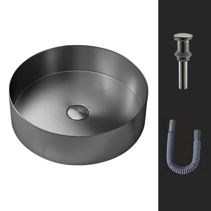 Round Vessel Bathroom Sink Modern Vessel Bathroom Sink with Faucet Grey None Sink Clearhalo 'Bathroom Remodel & Bathroom Fixtures' 'Bathroom Sinks & Faucet Components' 'Bathroom Sinks' 'bathroom_sink' 'Home Improvement' 'home_improvement' 'home_improvement_bathroom_sink' 6457147