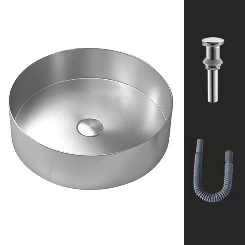 Round Vessel Bathroom Sink Modern Vessel Bathroom Sink with Faucet Silver None Sink Clearhalo 'Bathroom Remodel & Bathroom Fixtures' 'Bathroom Sinks & Faucet Components' 'Bathroom Sinks' 'bathroom_sink' 'Home Improvement' 'home_improvement' 'home_improvement_bathroom_sink' 6457148