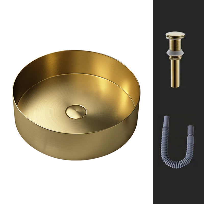 Round Vessel Bathroom Sink Modern Vessel Bathroom Sink with Faucet Gold None Sink Clearhalo 'Bathroom Remodel & Bathroom Fixtures' 'Bathroom Sinks & Faucet Components' 'Bathroom Sinks' 'bathroom_sink' 'Home Improvement' 'home_improvement' 'home_improvement_bathroom_sink' 6457150