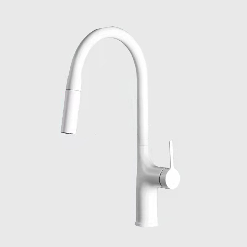 Contemporary Pull Down Single Handle Kitchen Faucet High Arch Water Filler White Clearhalo 'Home Improvement' 'home_improvement' 'home_improvement_kitchen_faucets' 'Kitchen Faucets' 'Kitchen Remodel & Kitchen Fixtures' 'Kitchen Sinks & Faucet Components' 'kitchen_faucets' 6457168