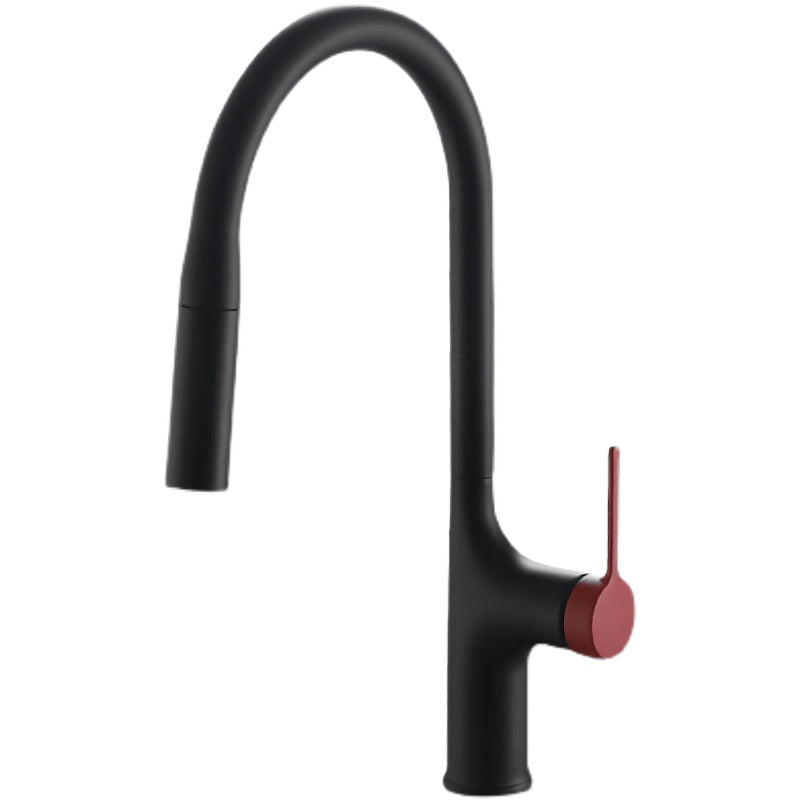 Contemporary Pull Down Single Handle Kitchen Faucet High Arch Water Filler Black/Red Clearhalo 'Home Improvement' 'home_improvement' 'home_improvement_kitchen_faucets' 'Kitchen Faucets' 'Kitchen Remodel & Kitchen Fixtures' 'Kitchen Sinks & Faucet Components' 'kitchen_faucets' 6457174