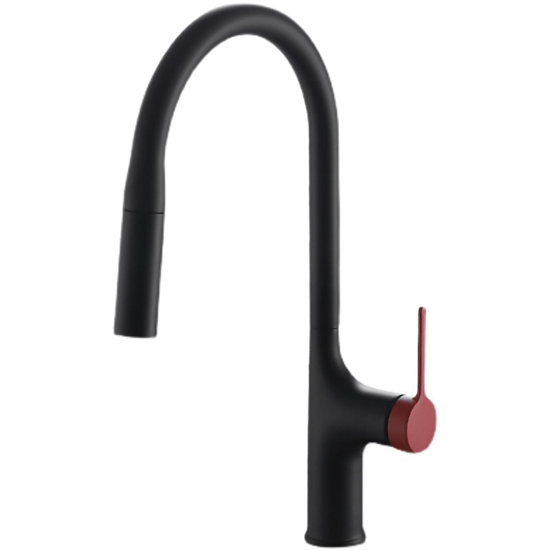 Contemporary Pull Down Single Handle Kitchen Faucet High Arch Water Filler Black Red Clearhalo 'Home Improvement' 'home_improvement' 'home_improvement_kitchen_faucets' 'Kitchen Faucets' 'Kitchen Remodel & Kitchen Fixtures' 'Kitchen Sinks & Faucet Components' 'kitchen_faucets' 6457174