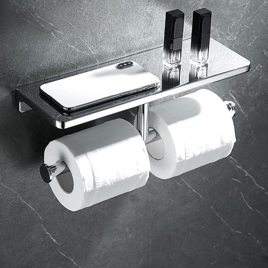 Contemporary 2-Piece Bathroom Set in Stainless Steel Polished Chrome Paper Holder Clearhalo 'Bathroom Hardware Sets' 'Bathroom Hardware' 'Bathroom Remodel & Bathroom Fixtures' 'bathroom_hardware_sets' 'Home Improvement' 'home_improvement' 'home_improvement_bathroom_hardware_sets' 6460884