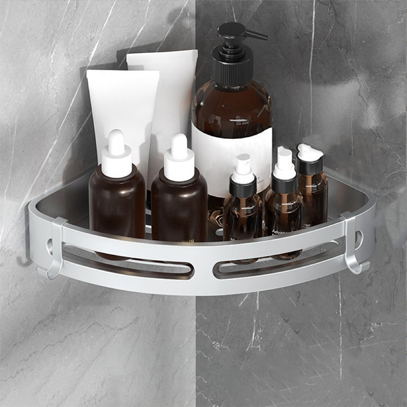Modern Bath Hardware Set Bath Shelf Silver/Black Bathroom Accessory Kit 12"L x 9"W x 2"H Silver 1 Piece Clearhalo 'Bathroom Hardware Sets' 'Bathroom Hardware' 'Bathroom Remodel & Bathroom Fixtures' 'bathroom_hardware_sets' 'Home Improvement' 'home_improvement' 'home_improvement_bathroom_hardware_sets' 6460944