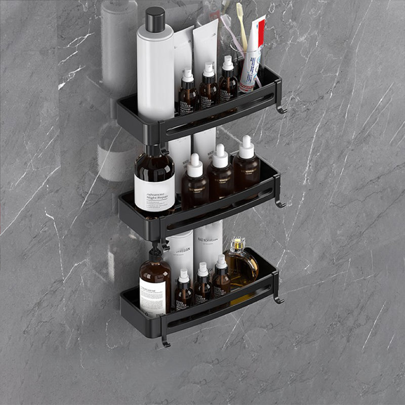 Modern Bath Hardware Set Bath Shelf Silver/Black Bathroom Accessory Kit 13"L x 5"W x 2"H Black 3 Piece Set Clearhalo 'Bathroom Hardware Sets' 'Bathroom Hardware' 'Bathroom Remodel & Bathroom Fixtures' 'bathroom_hardware_sets' 'Home Improvement' 'home_improvement' 'home_improvement_bathroom_hardware_sets' 6460948