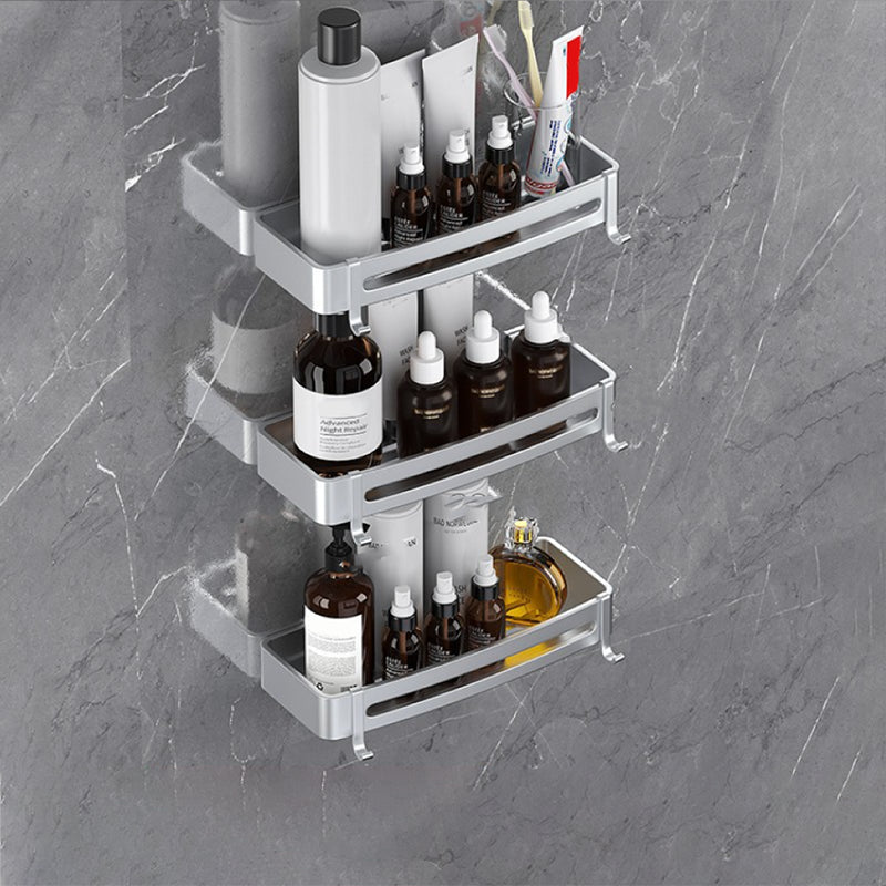 Modern Bath Hardware Set Bath Shelf Silver/Black Bathroom Accessory Kit 13"L x 5"W x 2"H Silver 3 Piece Set Clearhalo 'Bathroom Hardware Sets' 'Bathroom Hardware' 'Bathroom Remodel & Bathroom Fixtures' 'bathroom_hardware_sets' 'Home Improvement' 'home_improvement' 'home_improvement_bathroom_hardware_sets' 6460949
