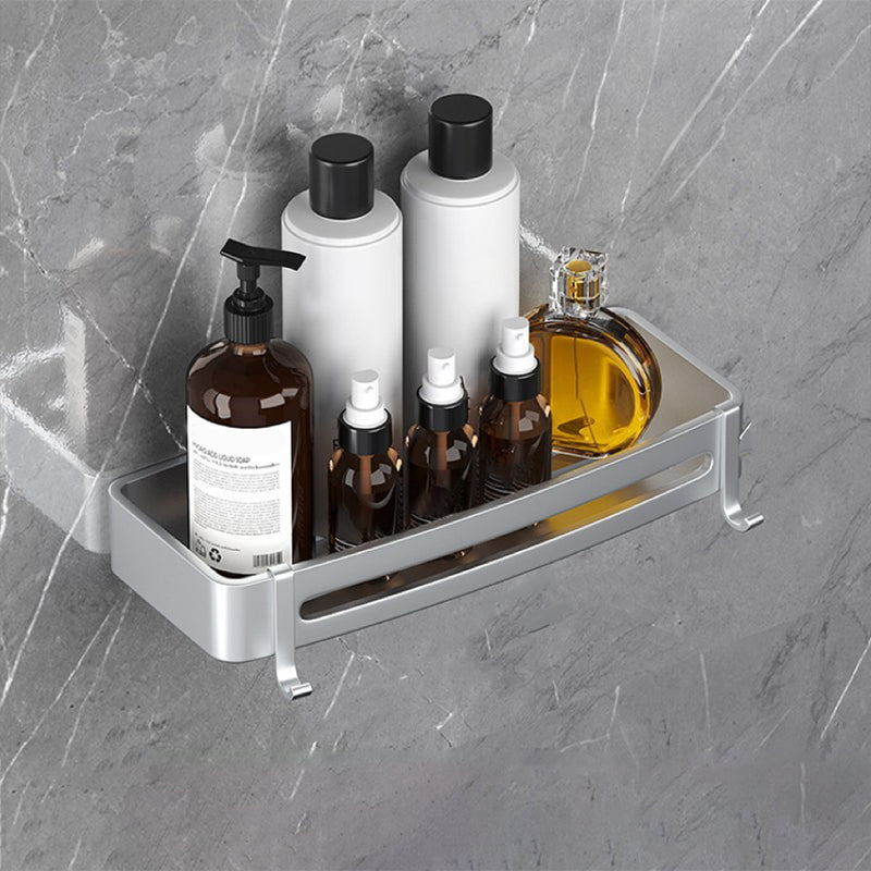 Modern Bath Hardware Set Bath Shelf Silver/Black Bathroom Accessory Kit 13"L x 5"W x 2"H Silver 1 Piece Clearhalo 'Bathroom Hardware Sets' 'Bathroom Hardware' 'Bathroom Remodel & Bathroom Fixtures' 'bathroom_hardware_sets' 'Home Improvement' 'home_improvement' 'home_improvement_bathroom_hardware_sets' 6460953