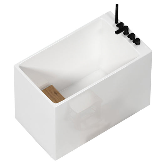 Modern White Rectangle Acrylic Bathtub Freestand Soaking Bathtub with Wood Bedplate Clearhalo 'Bathroom Remodel & Bathroom Fixtures' 'Bathtubs' 'Home Improvement' 'home_improvement' 'home_improvement_bathtubs' 'Showers & Bathtubs' 6462998