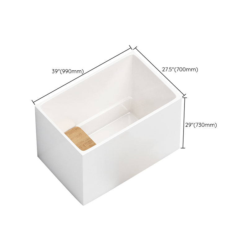 Modern White Rectangle Acrylic Bathtub Freestand Soaking Bathtub with Wood Bedplate Clearhalo 'Bathroom Remodel & Bathroom Fixtures' 'Bathtubs' 'Home Improvement' 'home_improvement' 'home_improvement_bathtubs' 'Showers & Bathtubs' 6463010