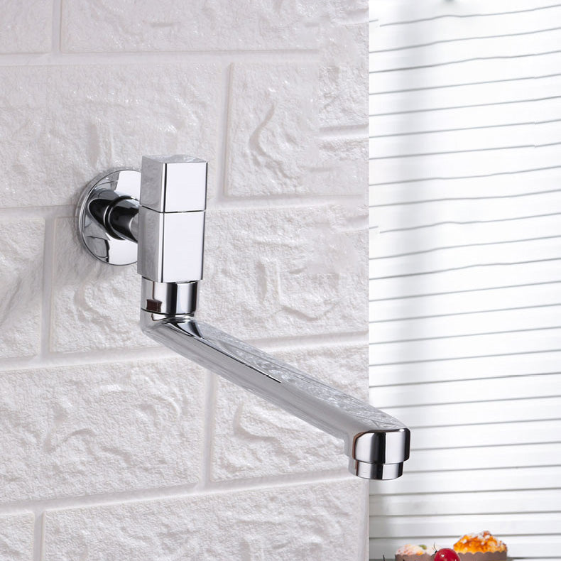 Contemporary Wall Mounted Bathroom Faucet Knob Handle Low Arc Rotatable Solid Brass Faucet Chrome Square Clearhalo 'Bathroom Remodel & Bathroom Fixtures' 'Bathroom Sink Faucets' 'Bathroom Sinks & Faucet Components' 'bathroom_sink_faucets' 'Home Improvement' 'home_improvement' 'home_improvement_bathroom_sink_faucets' 6466933
