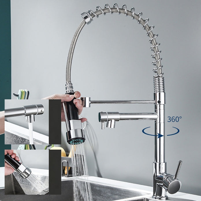 Farmhouse Bar Faucet Brass Lever Handles Spring Spout Swivel Spout Pre-Rinse Faucet Clearhalo 'Home Improvement' 'home_improvement' 'home_improvement_kitchen_faucets' 'Kitchen Faucets' 'Kitchen Remodel & Kitchen Fixtures' 'Kitchen Sinks & Faucet Components' 'kitchen_faucets' 6467056