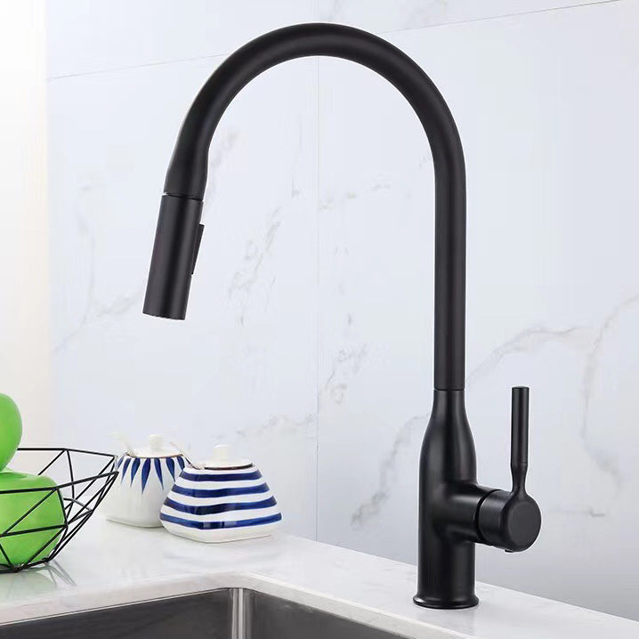 Modern Style Kitchen Faucet Copper 1-Handle Retractable High Arc Kitchen Faucet Clearhalo 'Home Improvement' 'home_improvement' 'home_improvement_kitchen_faucets' 'Kitchen Faucets' 'Kitchen Remodel & Kitchen Fixtures' 'Kitchen Sinks & Faucet Components' 'kitchen_faucets' 6467086