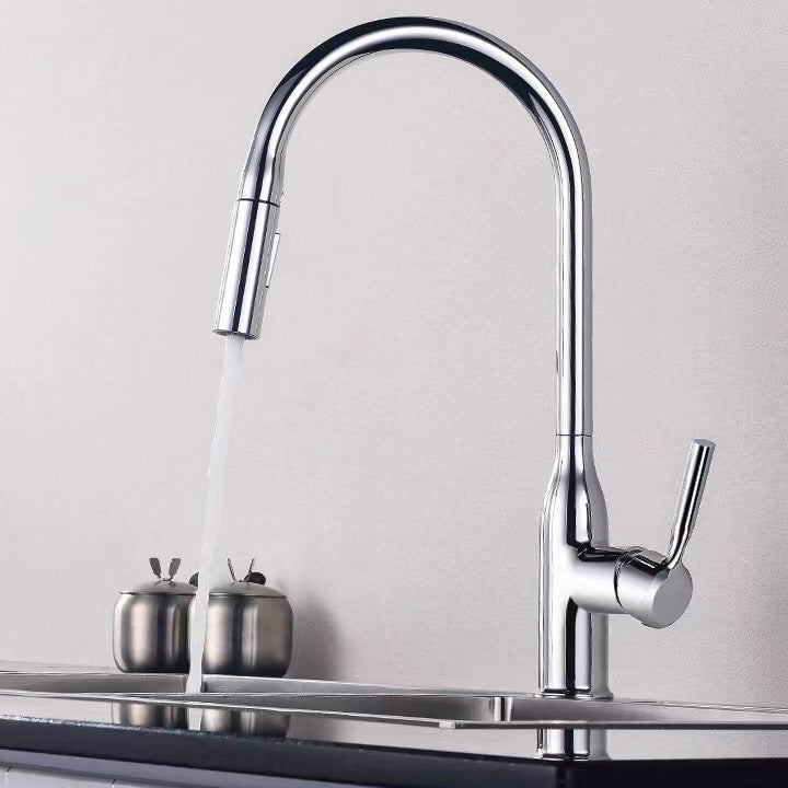 Modern Style Kitchen Faucet Copper 1-Handle Retractable High Arc Kitchen Faucet Clearhalo 'Home Improvement' 'home_improvement' 'home_improvement_kitchen_faucets' 'Kitchen Faucets' 'Kitchen Remodel & Kitchen Fixtures' 'Kitchen Sinks & Faucet Components' 'kitchen_faucets' 6467087