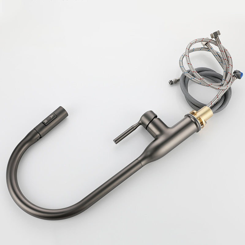 Modern Style Kitchen Faucet Copper 1-Handle Retractable High Arc Kitchen Faucet Clearhalo 'Home Improvement' 'home_improvement' 'home_improvement_kitchen_faucets' 'Kitchen Faucets' 'Kitchen Remodel & Kitchen Fixtures' 'Kitchen Sinks & Faucet Components' 'kitchen_faucets' 6467088