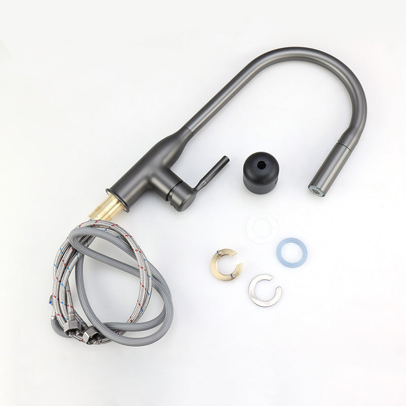 Modern Style Kitchen Faucet Copper 1-Handle Retractable High Arc Kitchen Faucet Clearhalo 'Home Improvement' 'home_improvement' 'home_improvement_kitchen_faucets' 'Kitchen Faucets' 'Kitchen Remodel & Kitchen Fixtures' 'Kitchen Sinks & Faucet Components' 'kitchen_faucets' 6467091