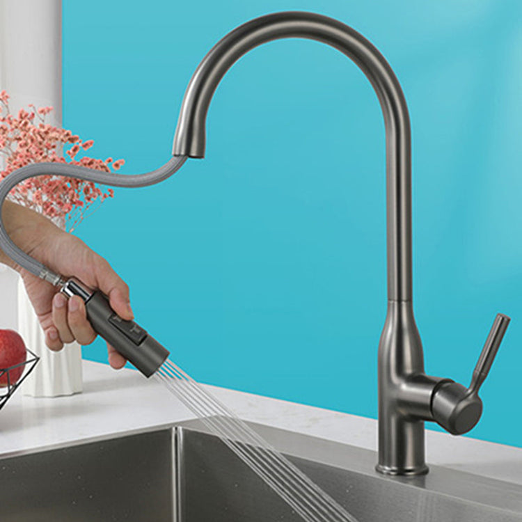 Modern Style Kitchen Faucet Copper 1-Handle Retractable High Arc Kitchen Faucet Clearhalo 'Home Improvement' 'home_improvement' 'home_improvement_kitchen_faucets' 'Kitchen Faucets' 'Kitchen Remodel & Kitchen Fixtures' 'Kitchen Sinks & Faucet Components' 'kitchen_faucets' 6467101
