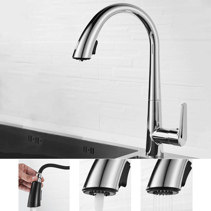 Modern Style Kitchen Faucet Copper 1-Handle High Arc Retractable Kitchen Faucet Copper Chrome Clearhalo 'Home Improvement' 'home_improvement' 'home_improvement_kitchen_faucets' 'Kitchen Faucets' 'Kitchen Remodel & Kitchen Fixtures' 'Kitchen Sinks & Faucet Components' 'kitchen_faucets' 6467104