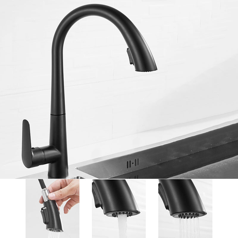 Modern Style Kitchen Faucet Copper 1-Handle High Arc Retractable Kitchen Faucet Copper Black Clearhalo 'Home Improvement' 'home_improvement' 'home_improvement_kitchen_faucets' 'Kitchen Faucets' 'Kitchen Remodel & Kitchen Fixtures' 'Kitchen Sinks & Faucet Components' 'kitchen_faucets' 6467111