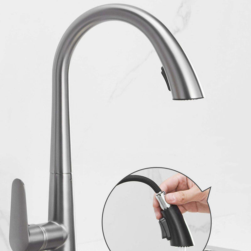 Modern Style Kitchen Faucet Copper 1-Handle High Arc Retractable Kitchen Faucet Clearhalo 'Home Improvement' 'home_improvement' 'home_improvement_kitchen_faucets' 'Kitchen Faucets' 'Kitchen Remodel & Kitchen Fixtures' 'Kitchen Sinks & Faucet Components' 'kitchen_faucets' 6467113