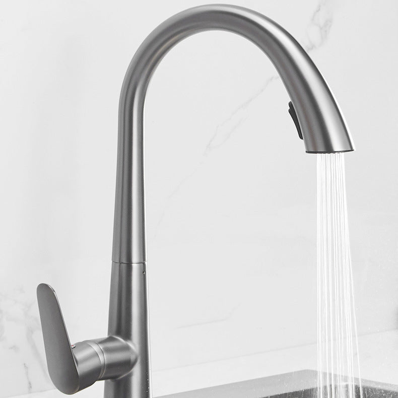 Modern Style Kitchen Faucet Copper 1-Handle High Arc Retractable Kitchen Faucet Clearhalo 'Home Improvement' 'home_improvement' 'home_improvement_kitchen_faucets' 'Kitchen Faucets' 'Kitchen Remodel & Kitchen Fixtures' 'Kitchen Sinks & Faucet Components' 'kitchen_faucets' 6467122