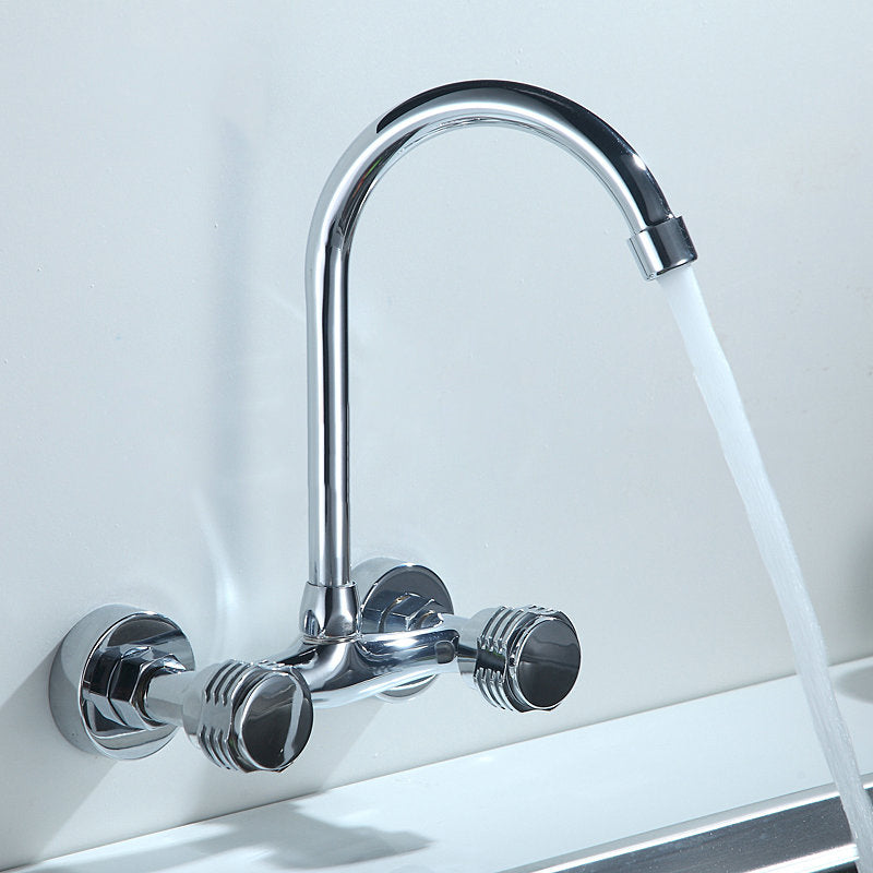 Contemporary 2-Handle Kitchen Faucet Wall-mounted Faucet in Chrome Clearhalo 'Home Improvement' 'home_improvement' 'home_improvement_kitchen_faucets' 'Kitchen Faucets' 'Kitchen Remodel & Kitchen Fixtures' 'Kitchen Sinks & Faucet Components' 'kitchen_faucets' 6467125
