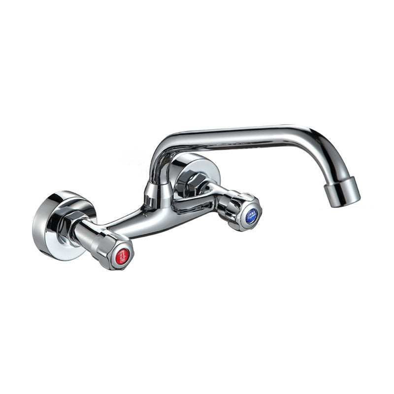 Contemporary 2-Handle Kitchen Faucet Wall-mounted Faucet in Chrome 3.3" Clearhalo 'Home Improvement' 'home_improvement' 'home_improvement_kitchen_faucets' 'Kitchen Faucets' 'Kitchen Remodel & Kitchen Fixtures' 'Kitchen Sinks & Faucet Components' 'kitchen_faucets' 6467126