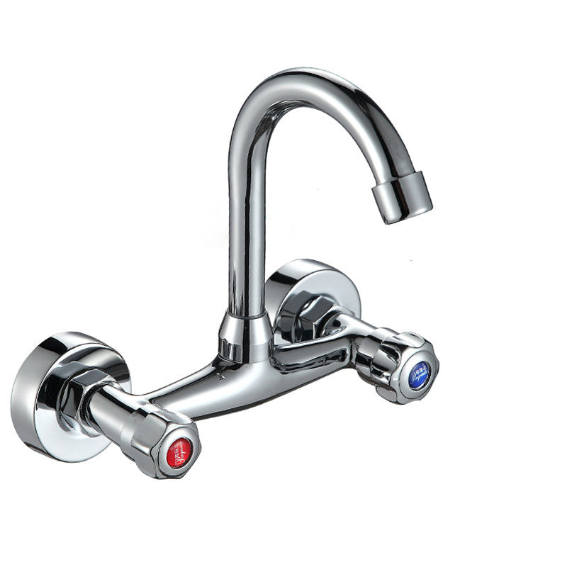 Contemporary 2-Handle Kitchen Faucet Wall-mounted Faucet in Chrome 7" Clearhalo 'Home Improvement' 'home_improvement' 'home_improvement_kitchen_faucets' 'Kitchen Faucets' 'Kitchen Remodel & Kitchen Fixtures' 'Kitchen Sinks & Faucet Components' 'kitchen_faucets' 6467127
