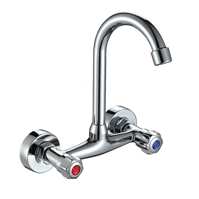 Contemporary 2-Handle Kitchen Faucet Wall-mounted Faucet in Chrome 9.8" Clearhalo 'Home Improvement' 'home_improvement' 'home_improvement_kitchen_faucets' 'Kitchen Faucets' 'Kitchen Remodel & Kitchen Fixtures' 'Kitchen Sinks & Faucet Components' 'kitchen_faucets' 6467131