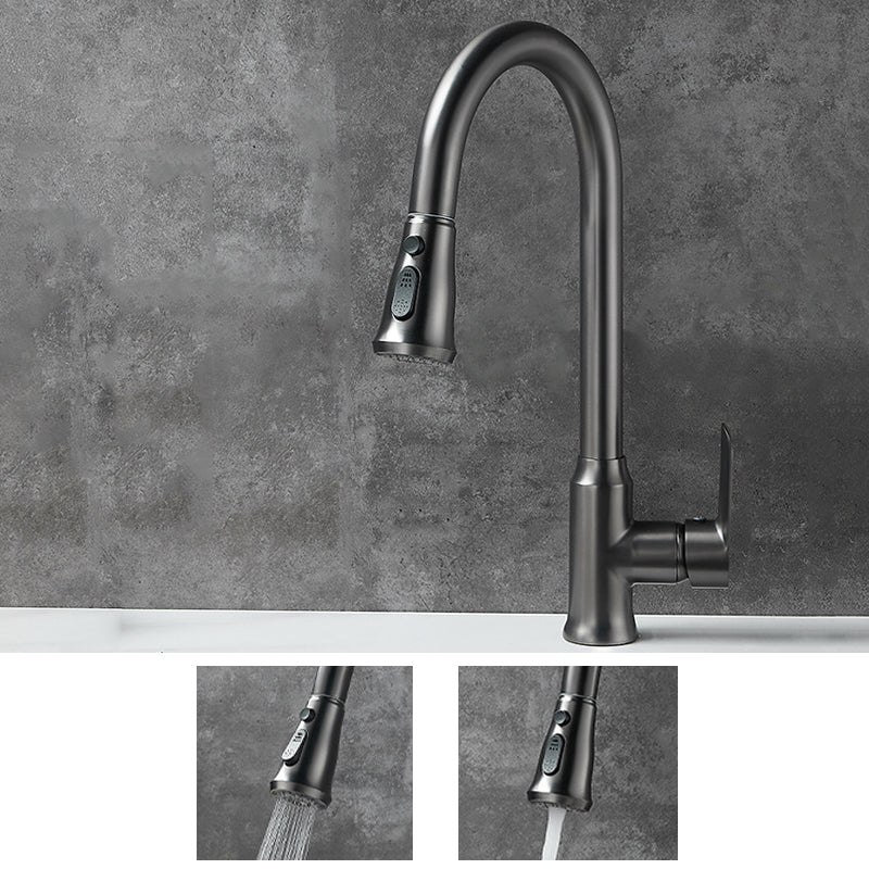 Modern Style Kitchen Faucet Brass 1-Handle High Arc Retractable Kitchen Faucet Silver Clearhalo 'Home Improvement' 'home_improvement' 'home_improvement_kitchen_faucets' 'Kitchen Faucets' 'Kitchen Remodel & Kitchen Fixtures' 'Kitchen Sinks & Faucet Components' 'kitchen_faucets' 6467136