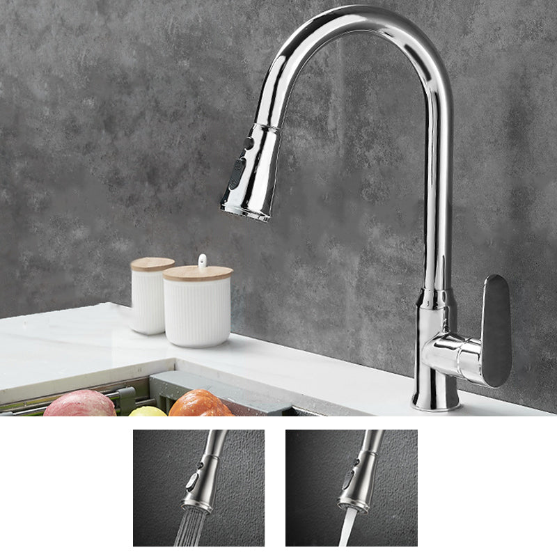 Modern Style Kitchen Faucet Brass 1-Handle High Arc Retractable Kitchen Faucet Chrome Clearhalo 'Home Improvement' 'home_improvement' 'home_improvement_kitchen_faucets' 'Kitchen Faucets' 'Kitchen Remodel & Kitchen Fixtures' 'Kitchen Sinks & Faucet Components' 'kitchen_faucets' 6467139