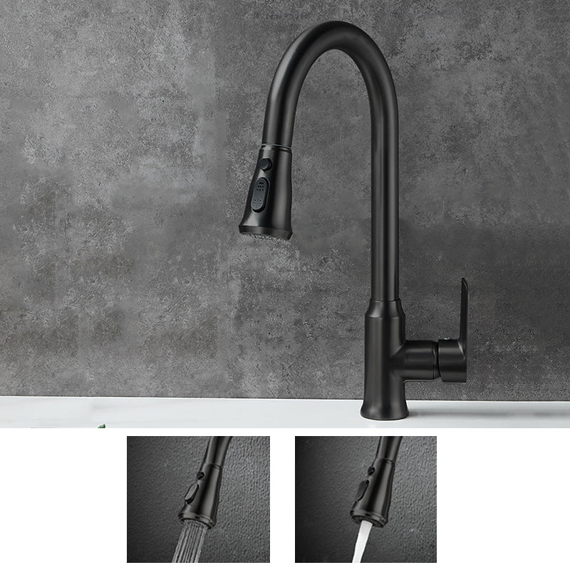 Modern Style Kitchen Faucet Brass 1-Handle High Arc Retractable Kitchen Faucet Black Clearhalo 'Home Improvement' 'home_improvement' 'home_improvement_kitchen_faucets' 'Kitchen Faucets' 'Kitchen Remodel & Kitchen Fixtures' 'Kitchen Sinks & Faucet Components' 'kitchen_faucets' 6467143