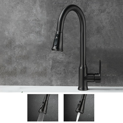 Modern Style Kitchen Faucet Brass 1-Handle High Arc Retractable Kitchen Faucet Black Clearhalo 'Home Improvement' 'home_improvement' 'home_improvement_kitchen_faucets' 'Kitchen Faucets' 'Kitchen Remodel & Kitchen Fixtures' 'Kitchen Sinks & Faucet Components' 'kitchen_faucets' 6467143