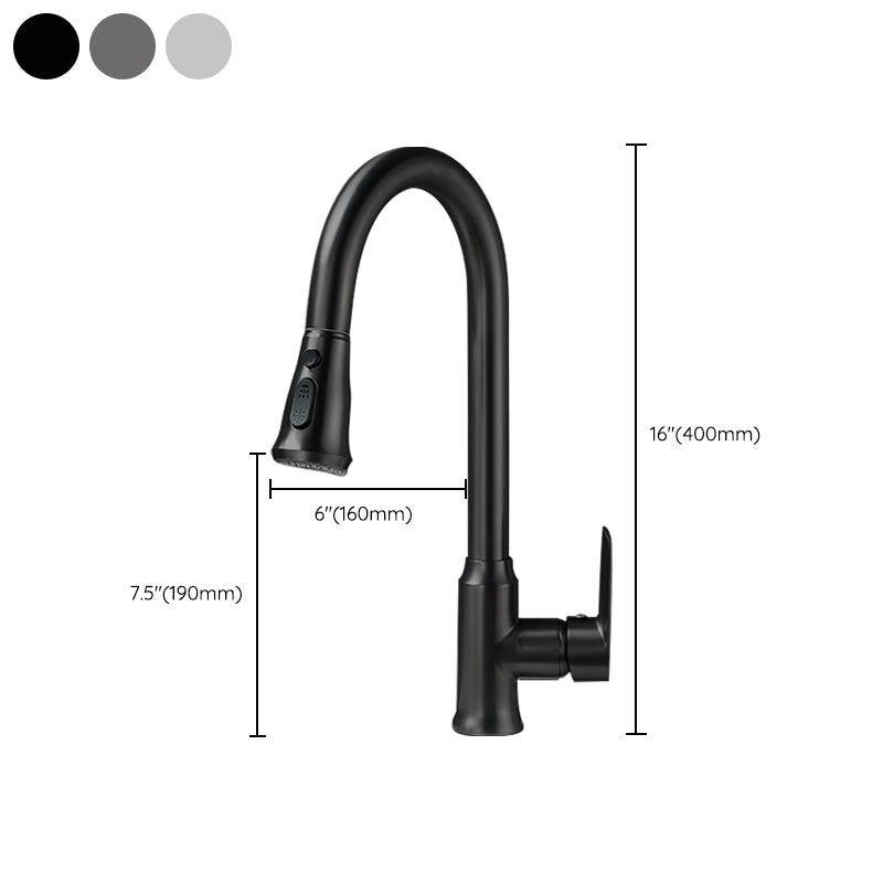 Modern Style Kitchen Faucet Brass 1-Handle High Arc Retractable Kitchen Faucet Clearhalo 'Home Improvement' 'home_improvement' 'home_improvement_kitchen_faucets' 'Kitchen Faucets' 'Kitchen Remodel & Kitchen Fixtures' 'Kitchen Sinks & Faucet Components' 'kitchen_faucets' 6467155