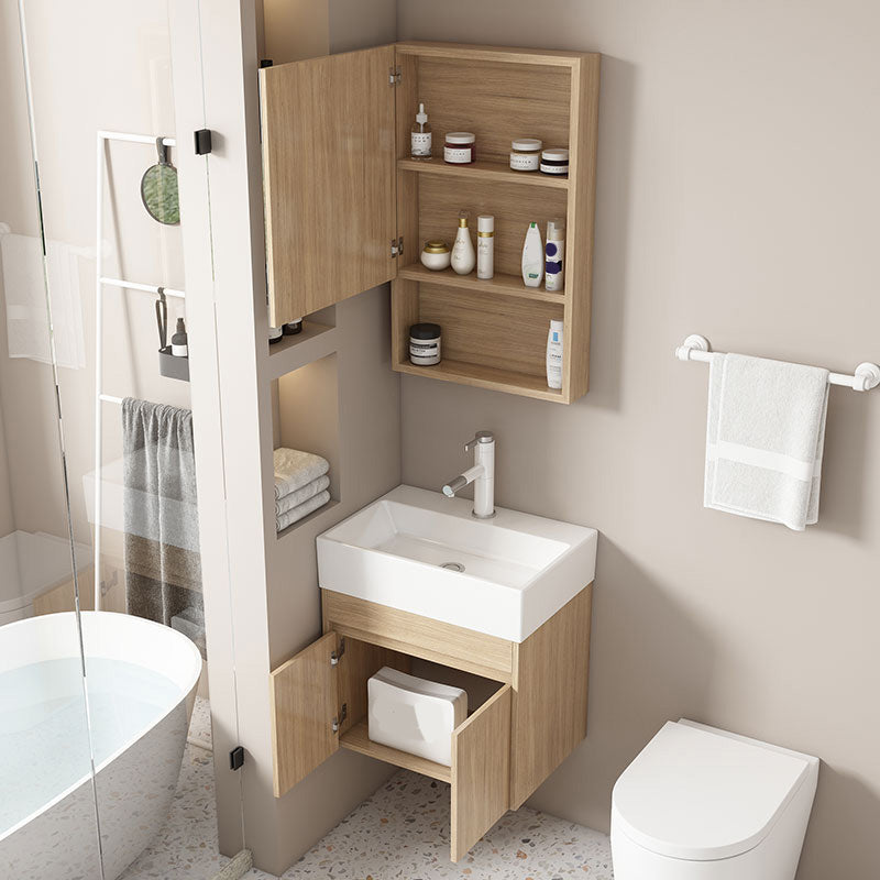 Basic Wooden Sink Vanity Wall-Mounted Vanity Cabinet with Mirror Cabinet Clearhalo 'Bathroom Remodel & Bathroom Fixtures' 'Bathroom Vanities' 'bathroom_vanities' 'Home Improvement' 'home_improvement' 'home_improvement_bathroom_vanities' 6467387