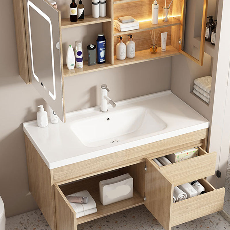 Contemporary Wood Sink Cabinet Mirror Cabinet Wall-Mounted Vanity Cabinet Clearhalo 'Bathroom Remodel & Bathroom Fixtures' 'Bathroom Vanities' 'bathroom_vanities' 'Home Improvement' 'home_improvement' 'home_improvement_bathroom_vanities' 6467449