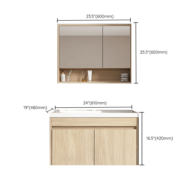 Contemporary Wood Sink Cabinet Mirror Cabinet Wall-Mounted Vanity Cabinet Clearhalo 'Bathroom Remodel & Bathroom Fixtures' 'Bathroom Vanities' 'bathroom_vanities' 'Home Improvement' 'home_improvement' 'home_improvement_bathroom_vanities' 6467458