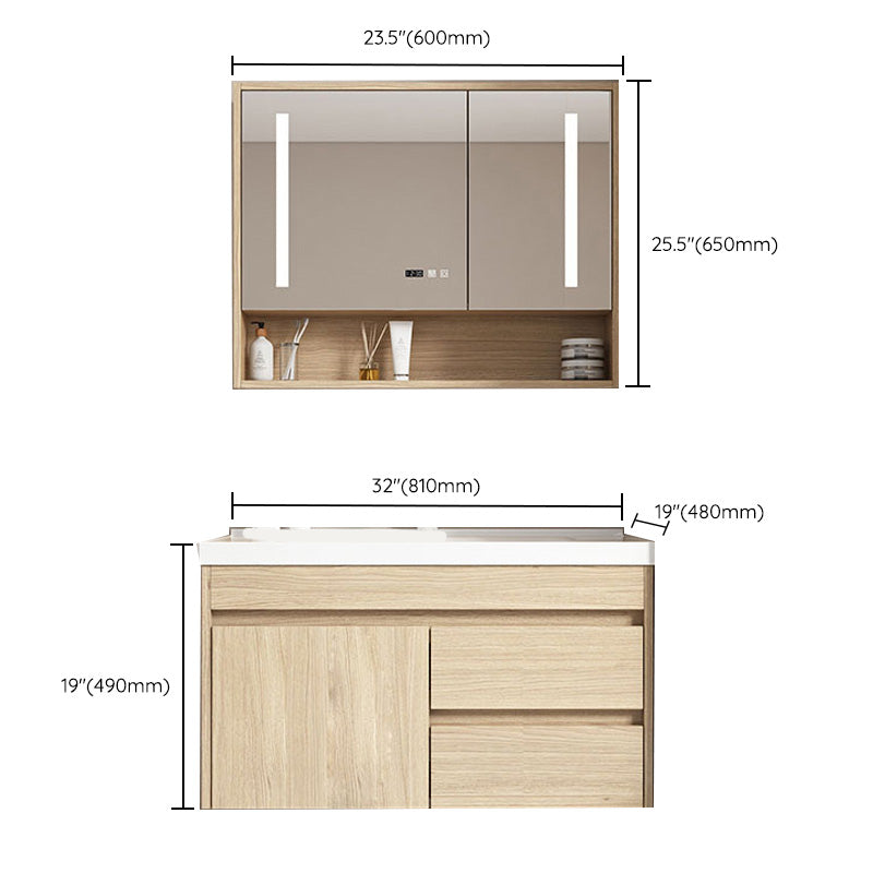 Contemporary Wood Sink Cabinet Mirror Cabinet Wall-Mounted Vanity Cabinet Clearhalo 'Bathroom Remodel & Bathroom Fixtures' 'Bathroom Vanities' 'bathroom_vanities' 'Home Improvement' 'home_improvement' 'home_improvement_bathroom_vanities' 6467466