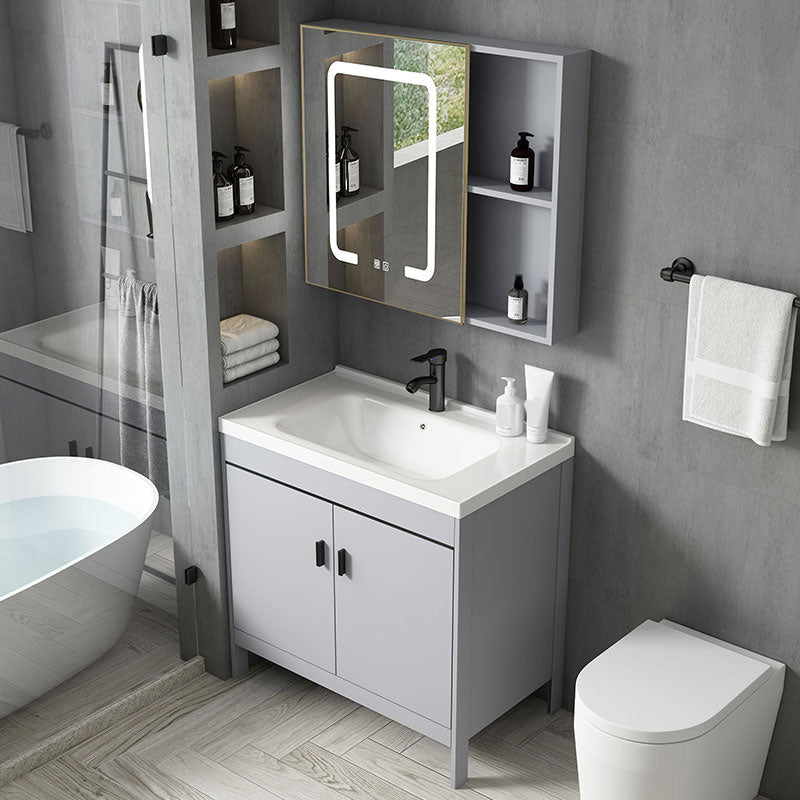 Contemporary Sink Vanity Freestanding Mirror Cabinet Open Console with Sink Set Clearhalo 'Bathroom Remodel & Bathroom Fixtures' 'Bathroom Vanities' 'bathroom_vanities' 'Home Improvement' 'home_improvement' 'home_improvement_bathroom_vanities' 6467469